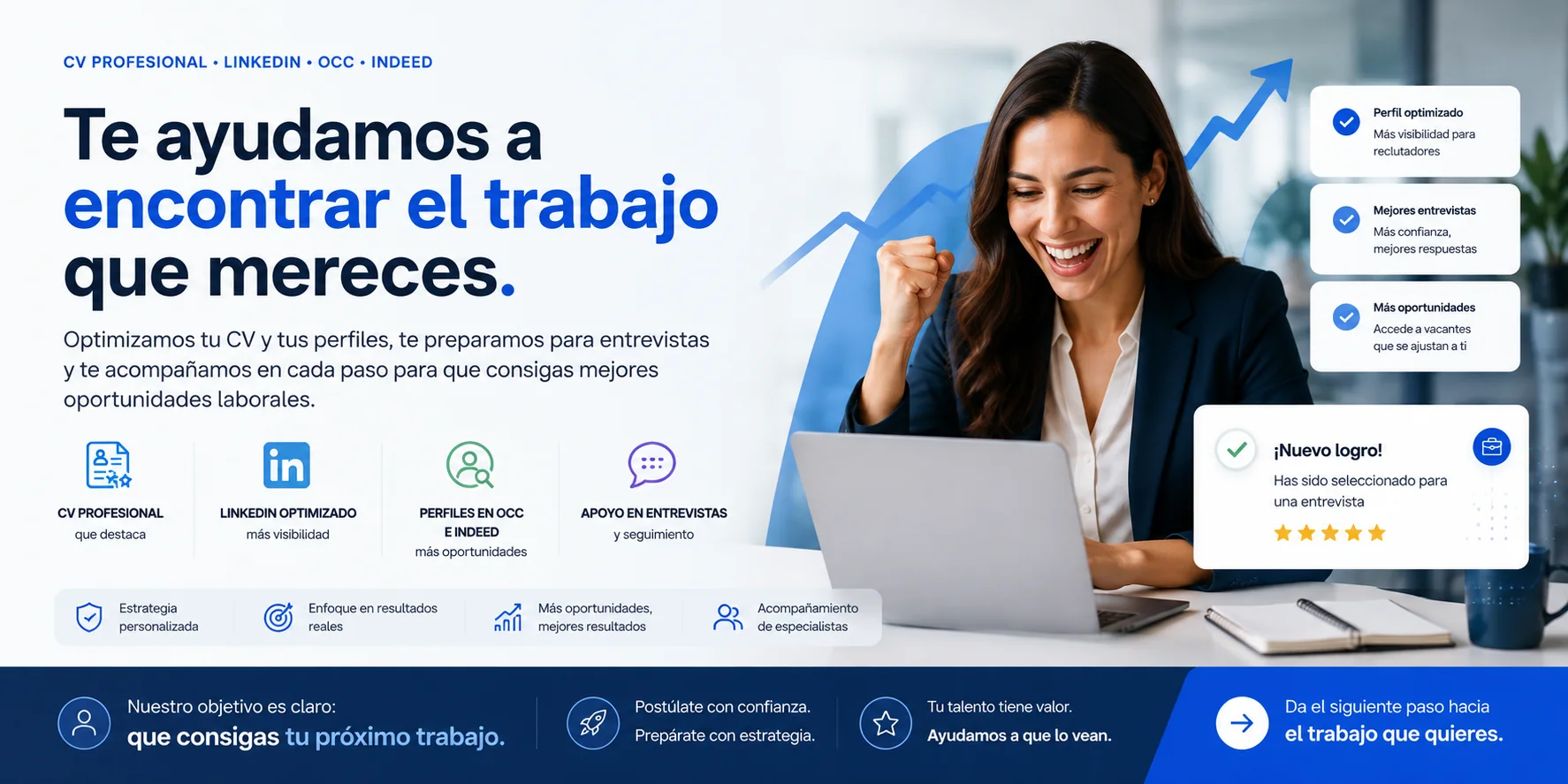 Fénix Pro Expert te ayuda a encontrar el trabajo que mereces mediante CV profesional, optimización de LinkedIn, OCC e Indeed y apoyo en entrevistas